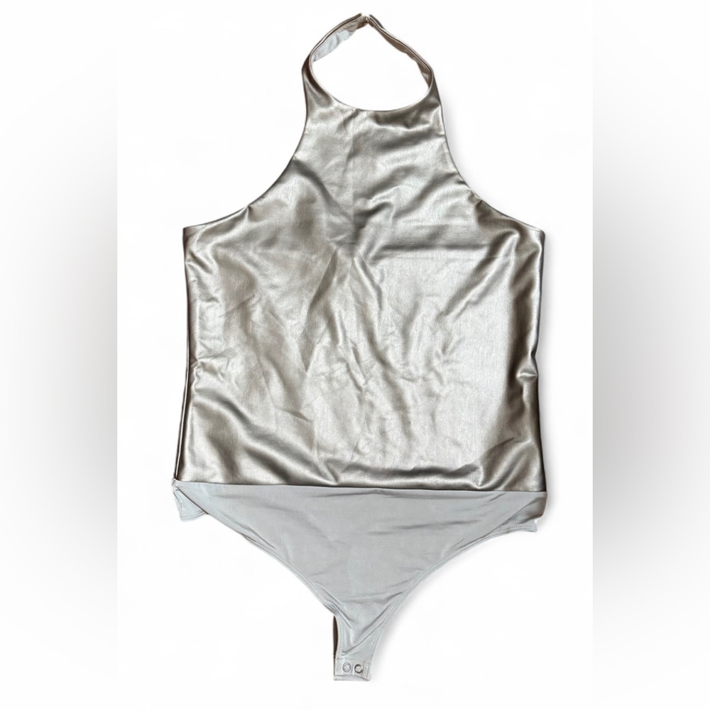 NWT Express Silver Metallic Halter Bodysuit Women’s Large